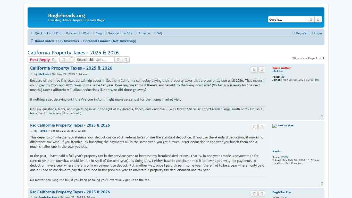 California Property Taxes - 2025 & 2026 - Bogleheads.org